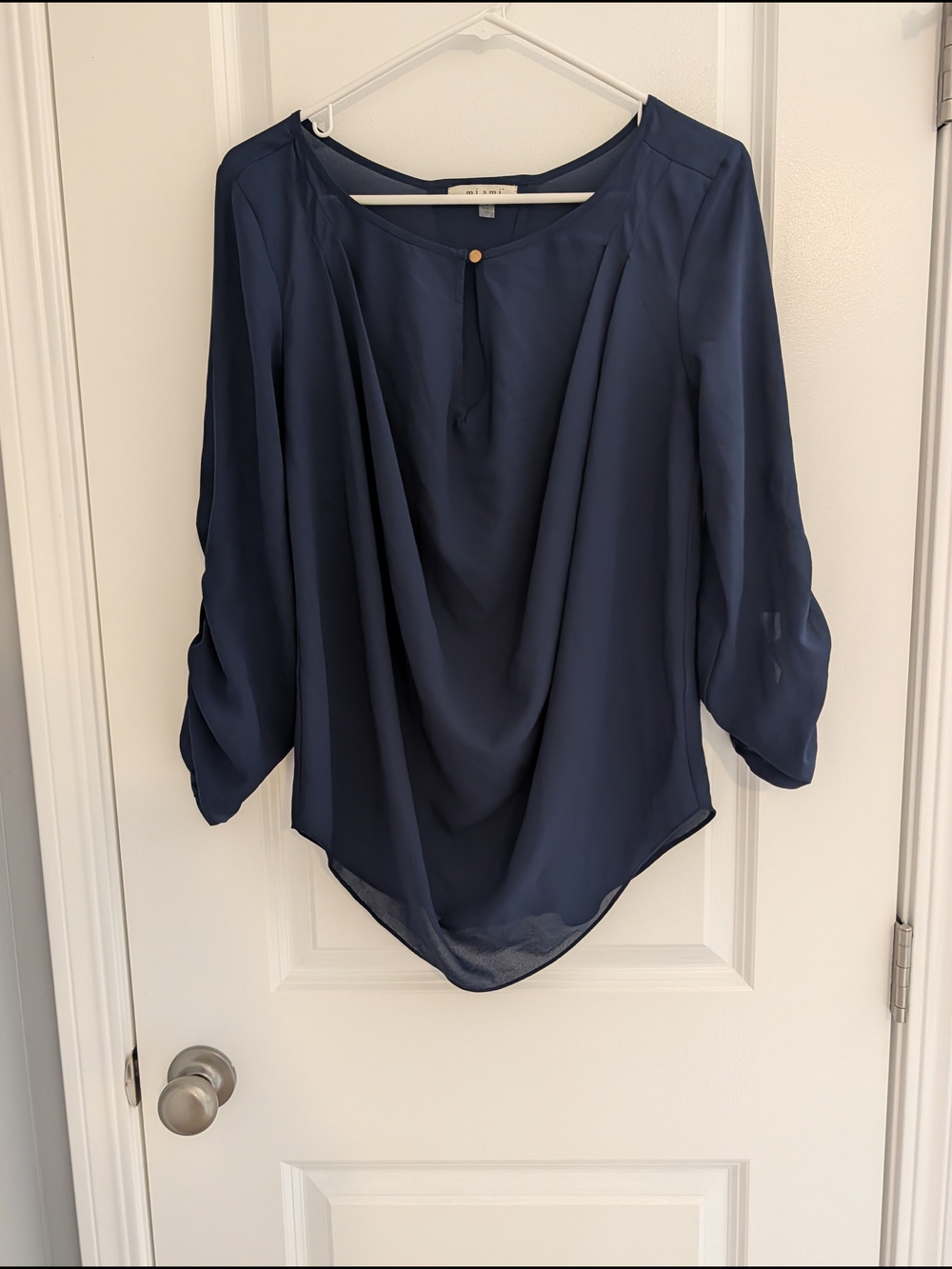 Chiffon Drape Front Blouse - Navy